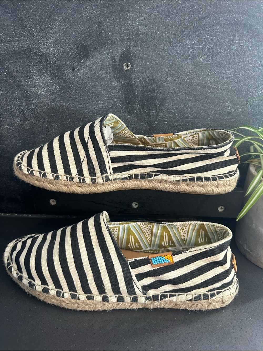 Ubuntu Striped Black & White Espadrille Slip-On Shoes - Men/unisex